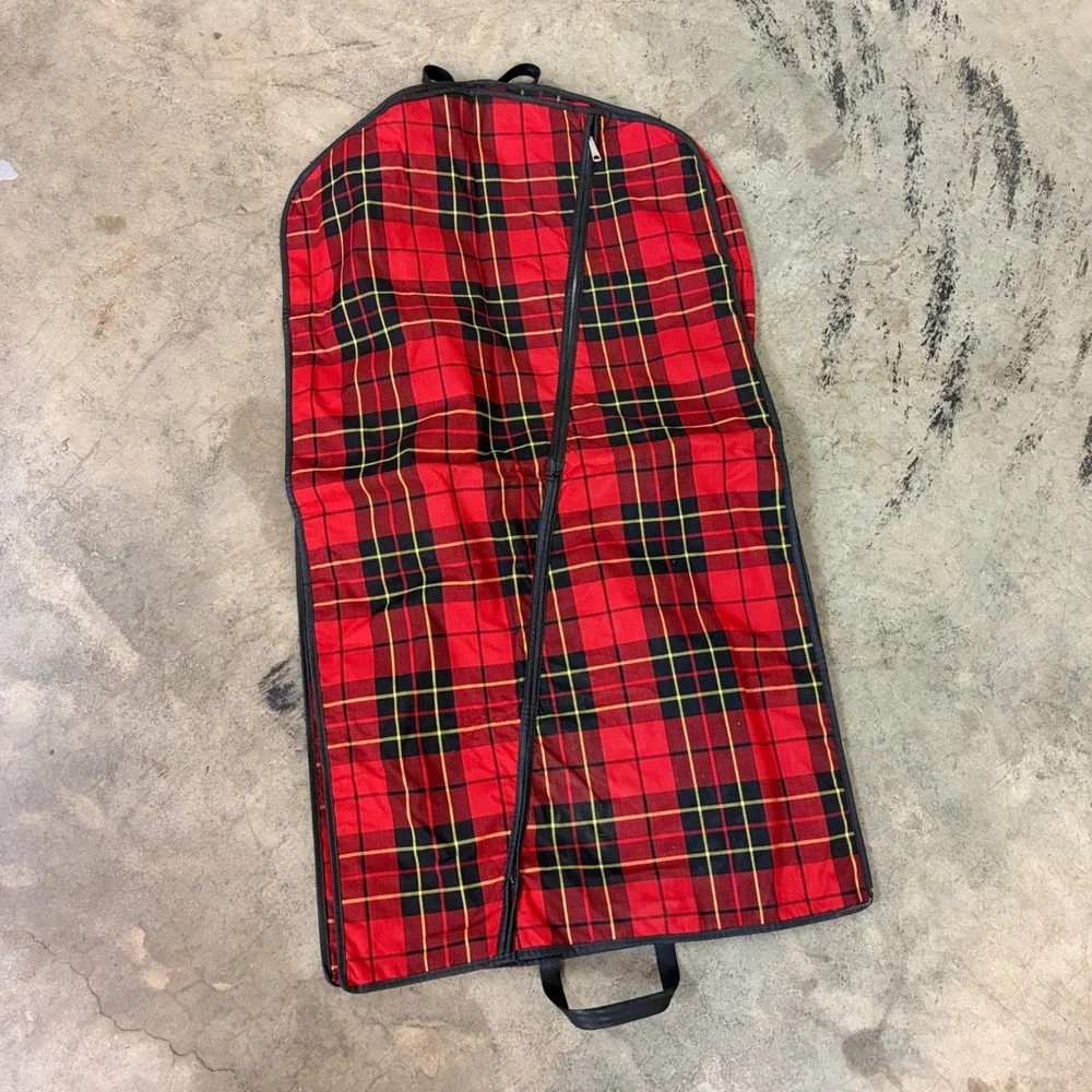 Vintage Red Plaid Tartan Garment Bag Suit Carrier Travel Luggage USA Zipper